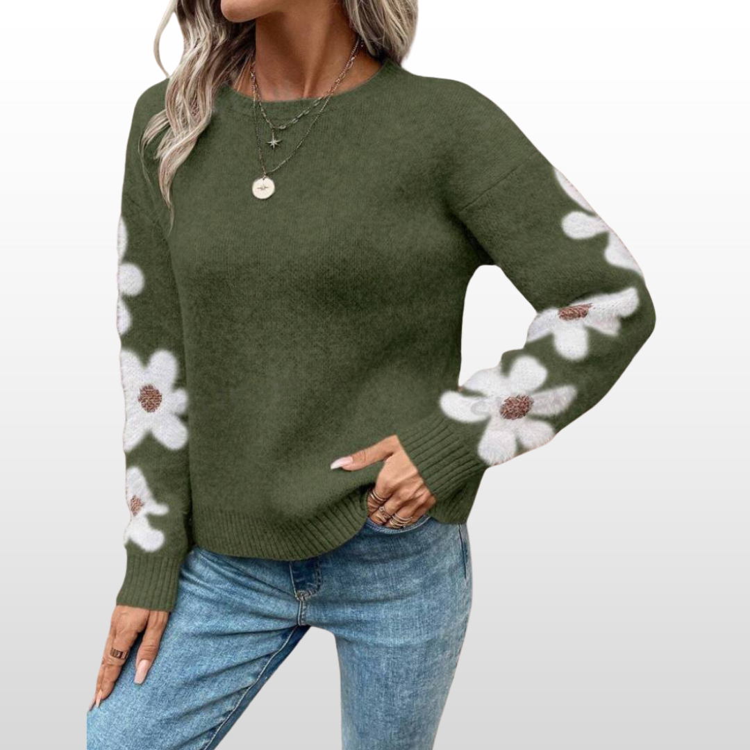 Zoey | Round Neck Floral Pattern Sweater