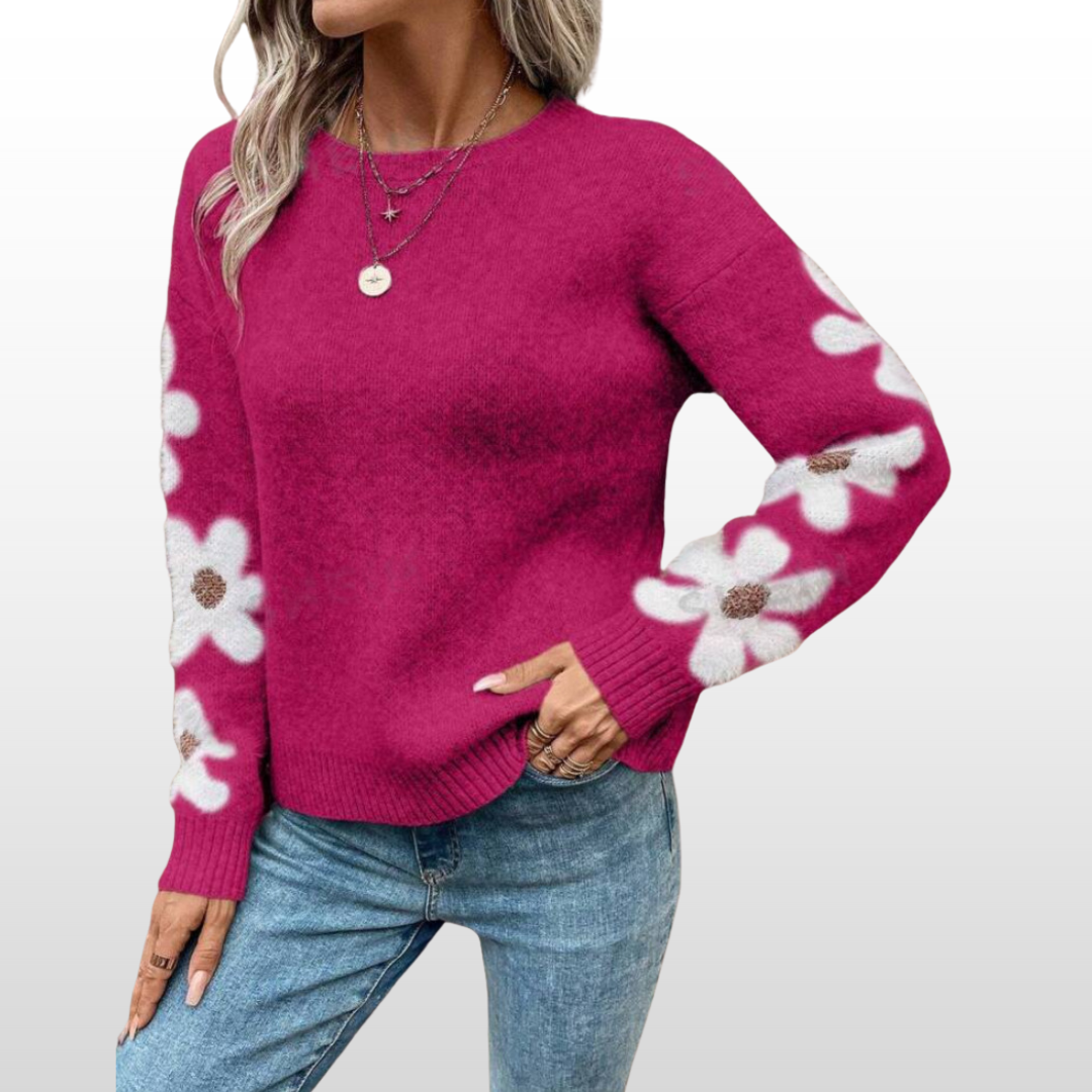 Zoey | Round Neck Floral Pattern Sweater