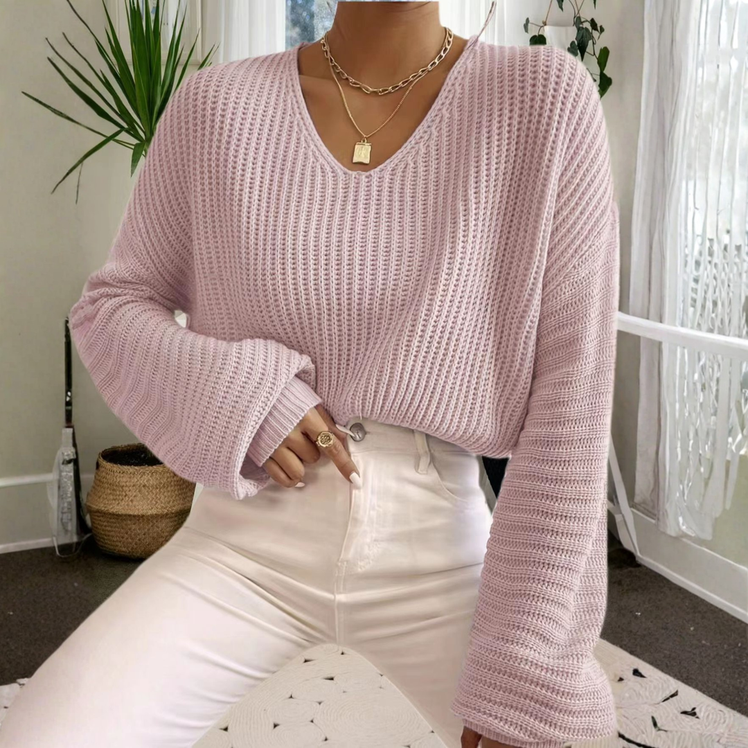 Alesi | Cozy Long Sleeve V-Neck Sweater