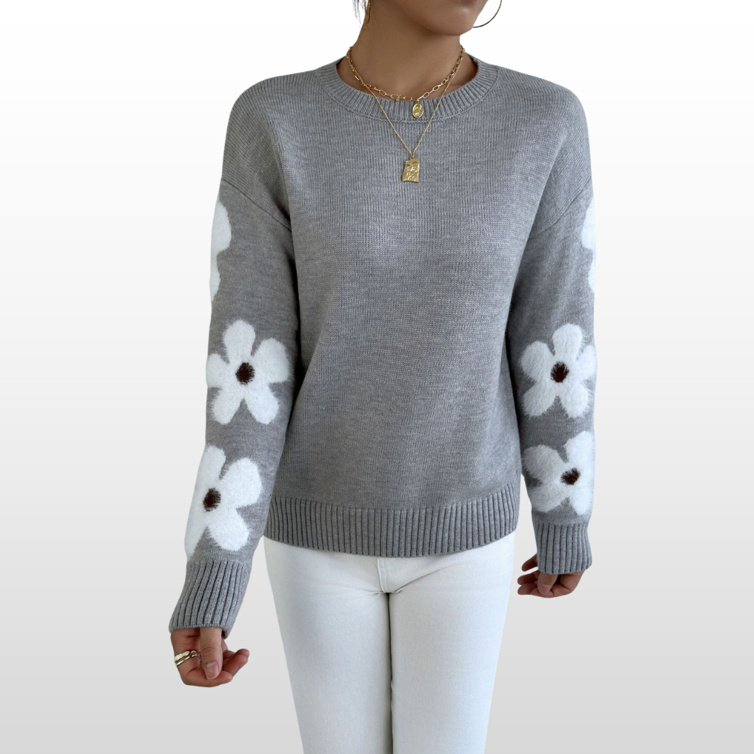Zoey | Round Neck Floral Pattern Sweater
