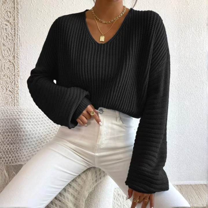 Alesi | Cozy Long Sleeve V-Neck Sweater