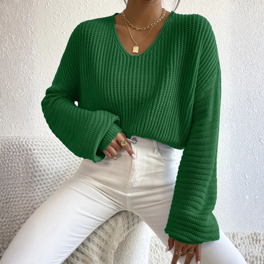Alesi | Cozy Long Sleeve V-Neck Sweater