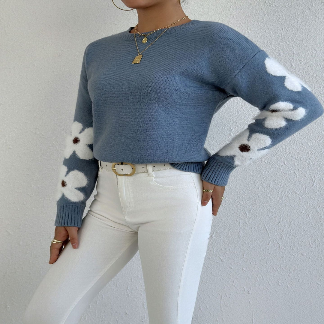 Zoey | Round Neck Floral Pattern Sweater