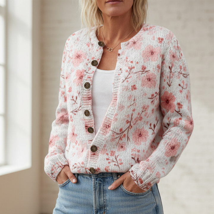 Selina | Pink Flowered-Print Cardigan