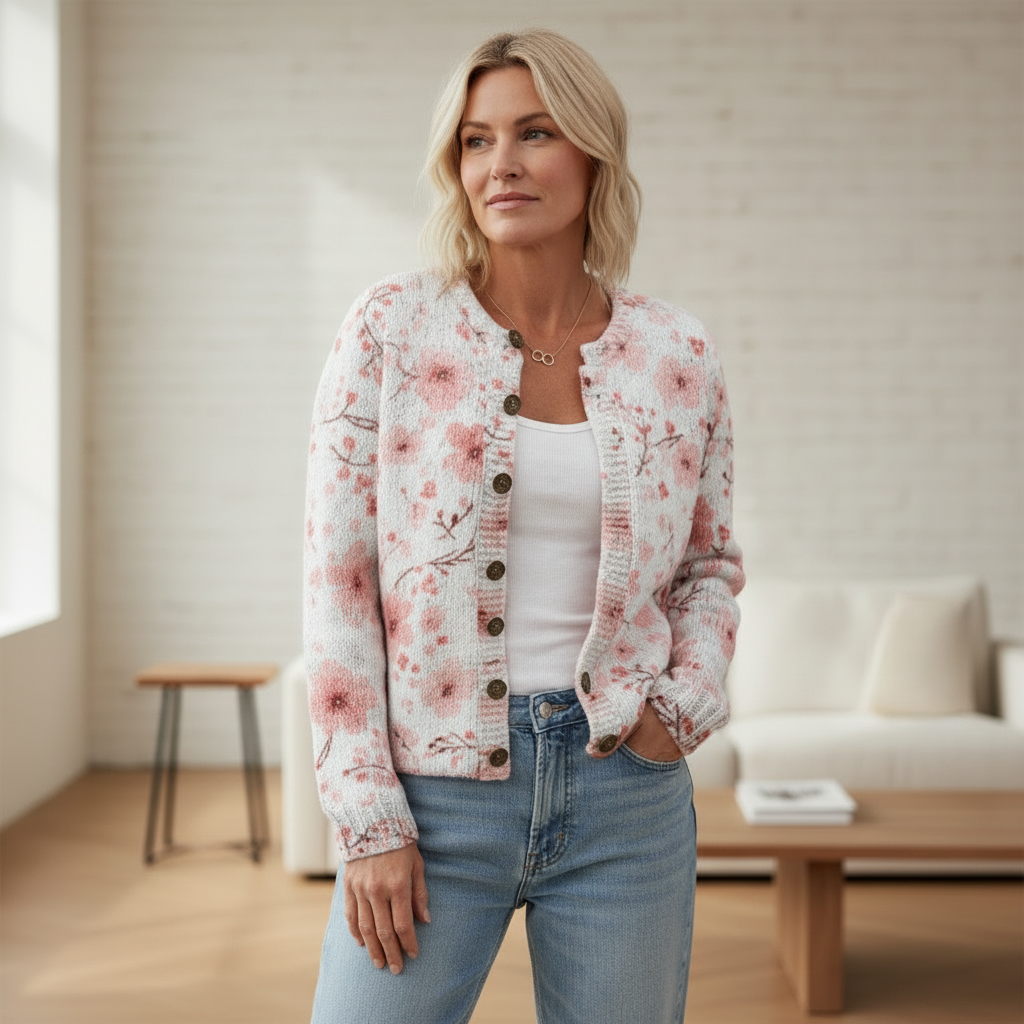Selina | Pink Flowered-Print Cardigan