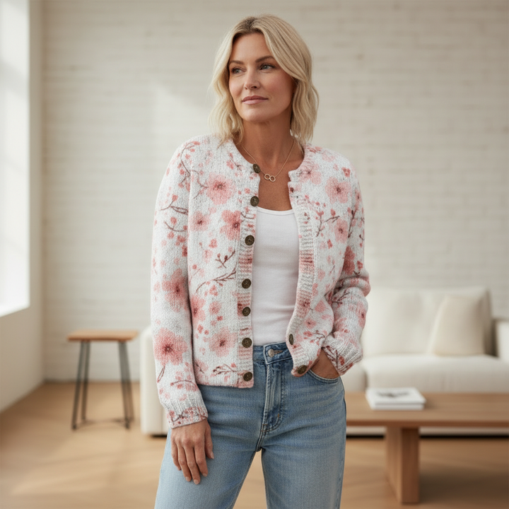 Selina | Pink Flowered-Print Cardigan