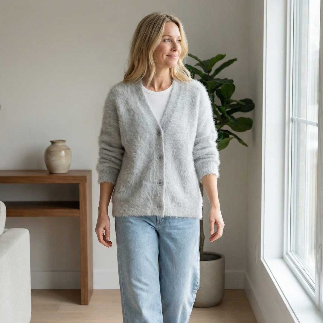 Elena | Fuzzy Mohair V-Neck Cardigan