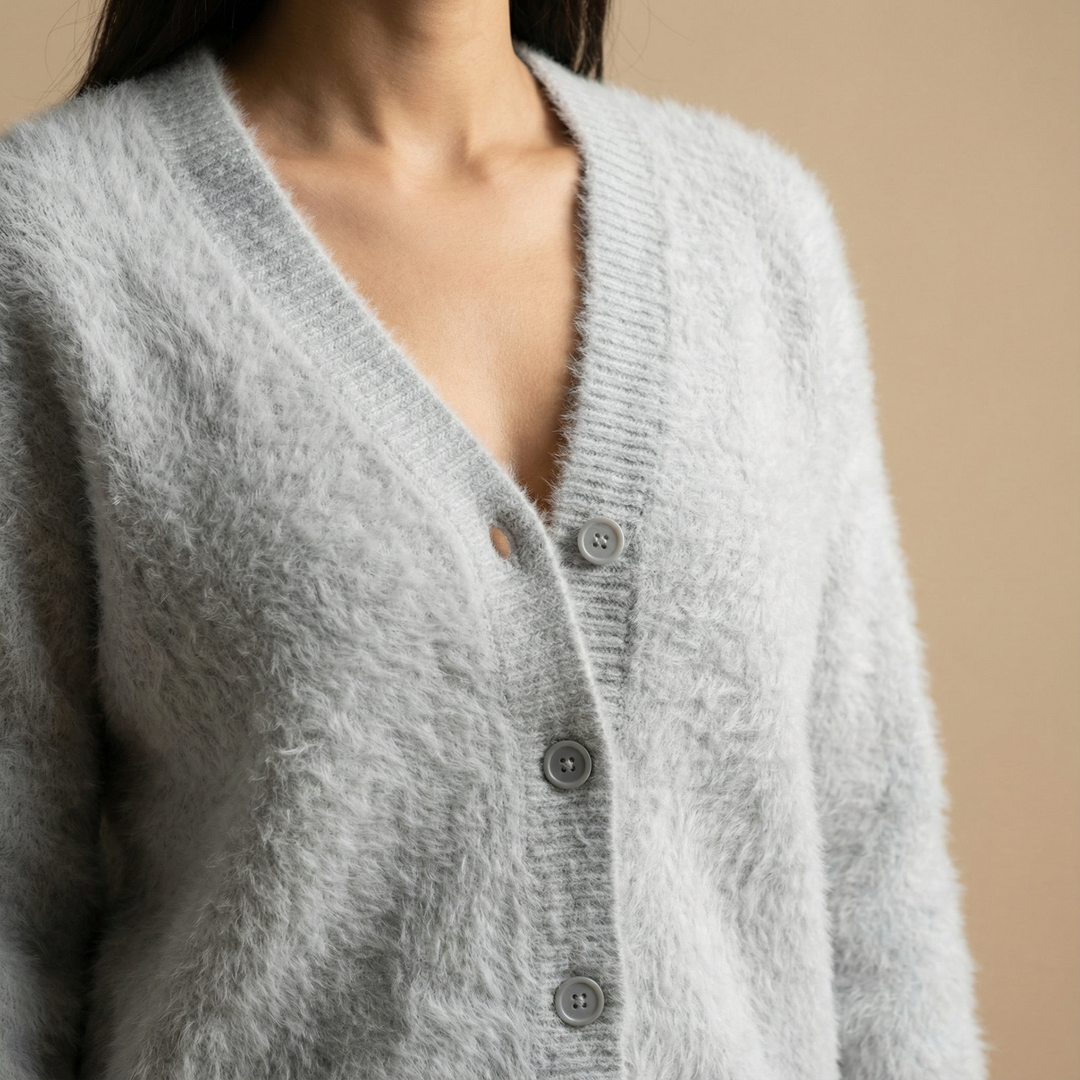 Elena | Fuzzy Mohair V-Neck Cardigan