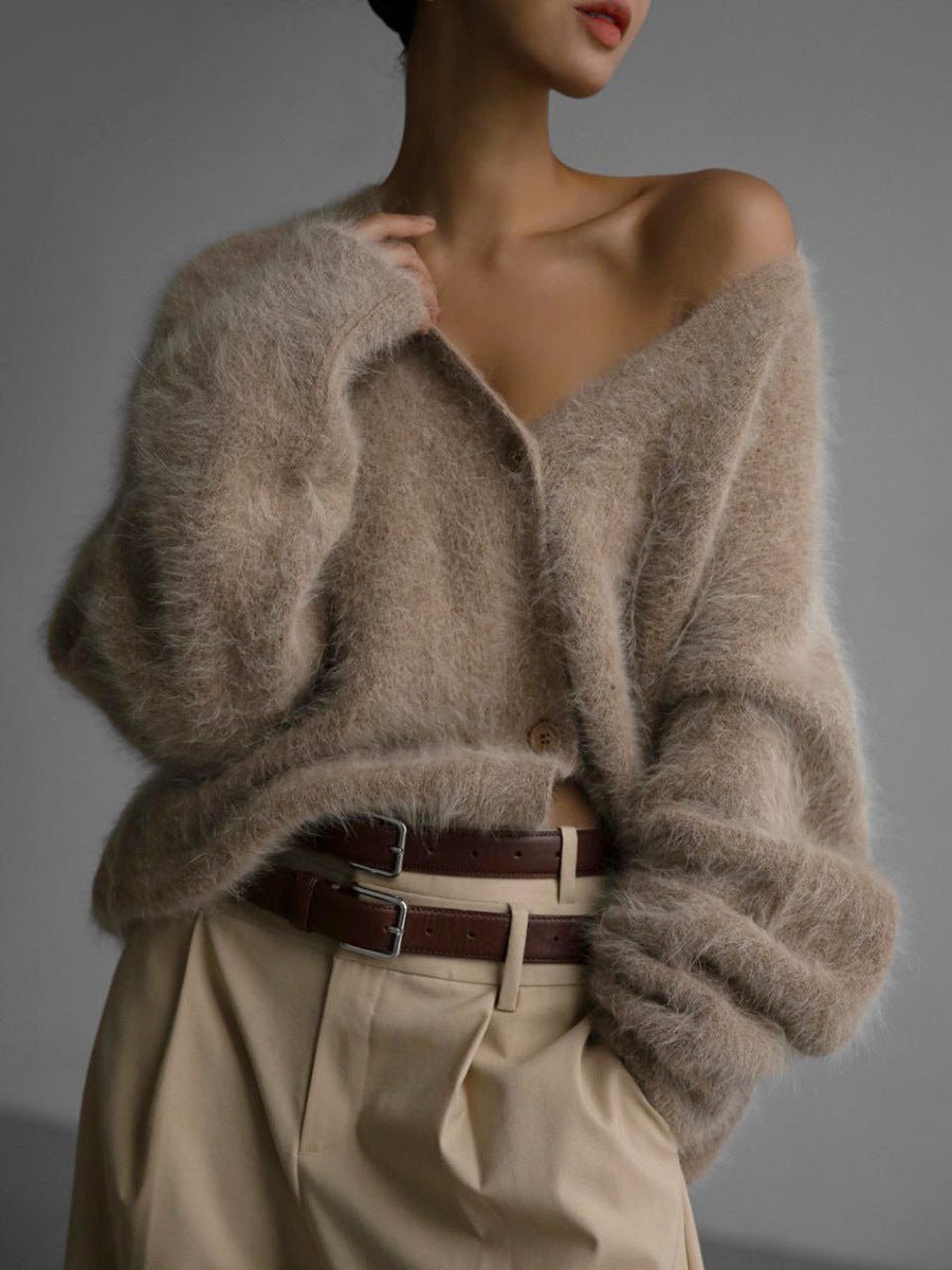 Elena | Fuzzy Mohair V-Neck Cardigan