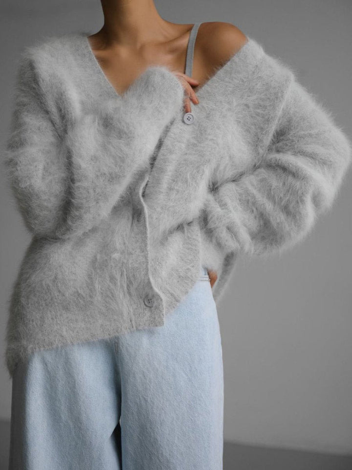 Elena | Fuzzy Mohair V-Neck Cardigan
