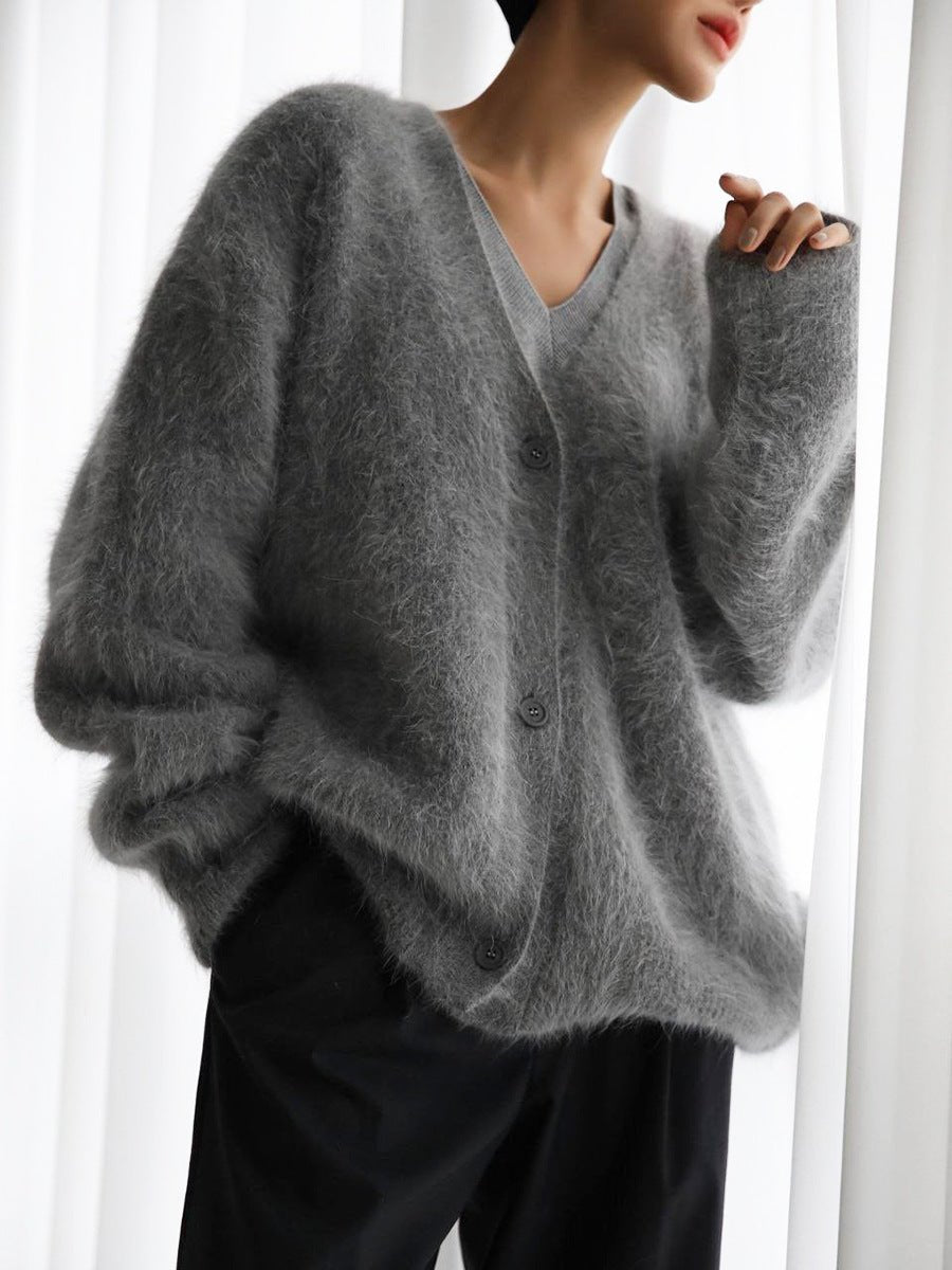 Elena | Fuzzy Mohair V-Neck Cardigan