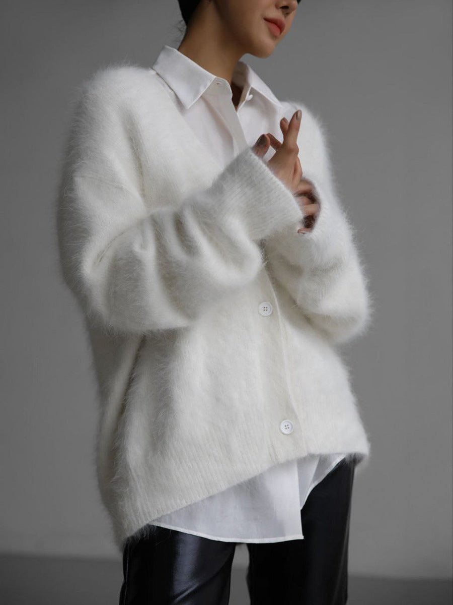 Elena | Fuzzy Mohair V-Neck Cardigan